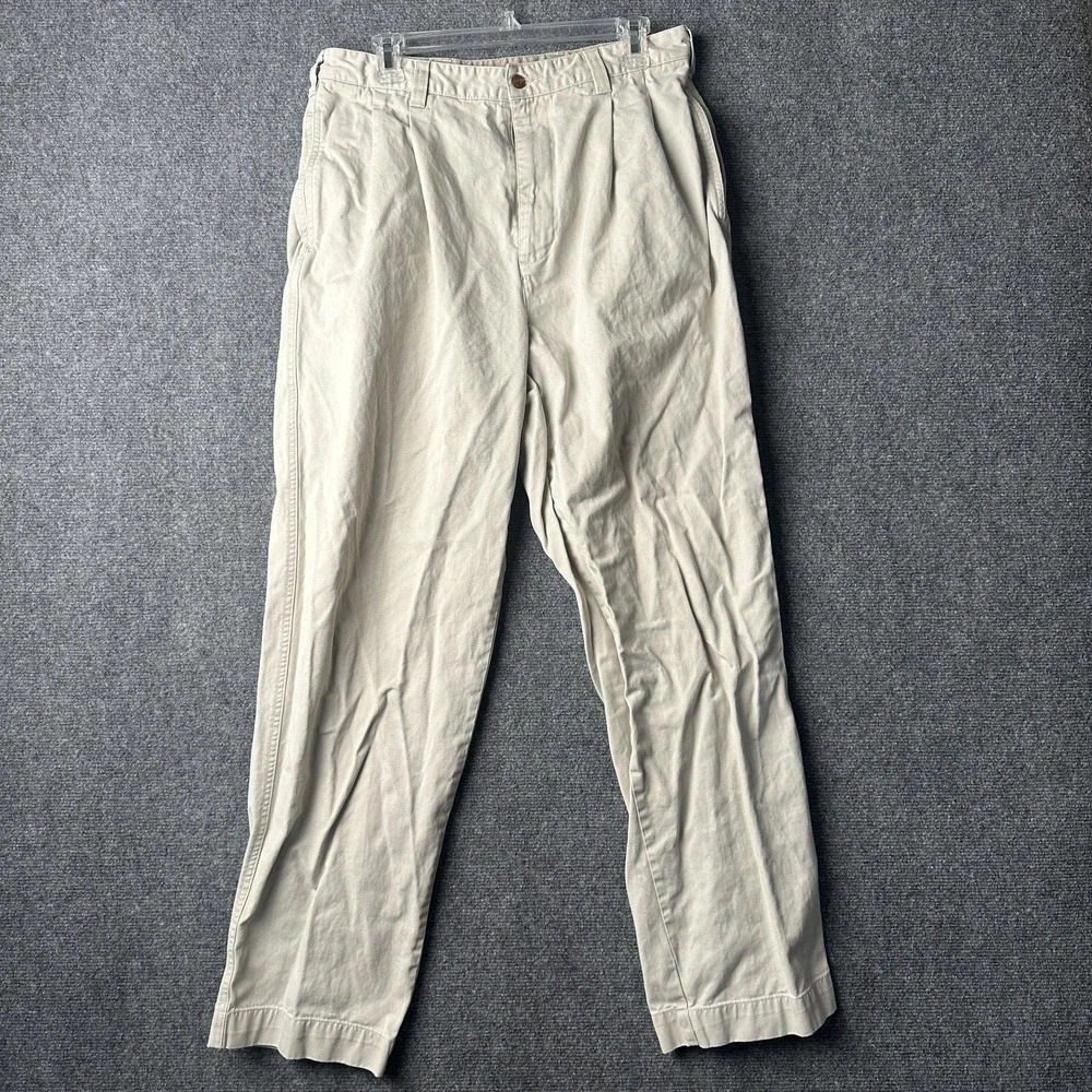 VTG Abercrombie & Fitch Pants Mens 34x32 Beige Chino Pleated Relaxed Fit Cotton